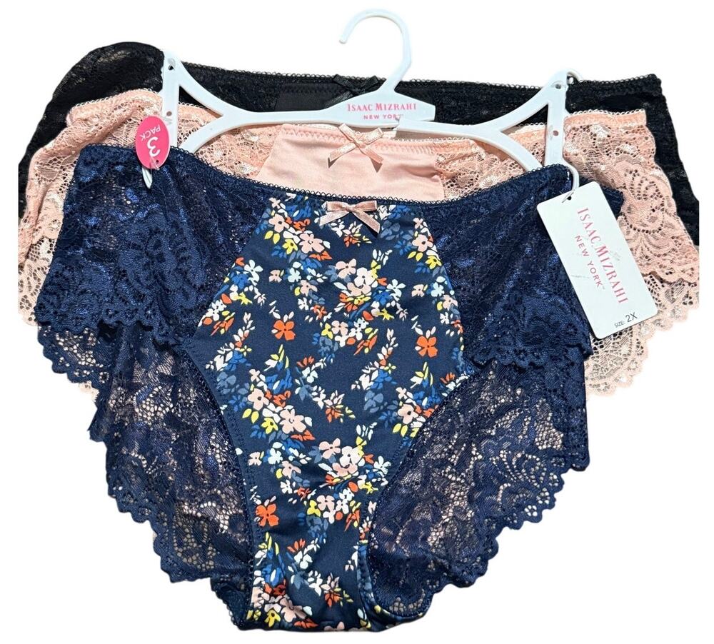 Isaac Mizrahi 3 Pack Lace Hipster Panties, Navy Pink Black, Plus Size 2X, NWT